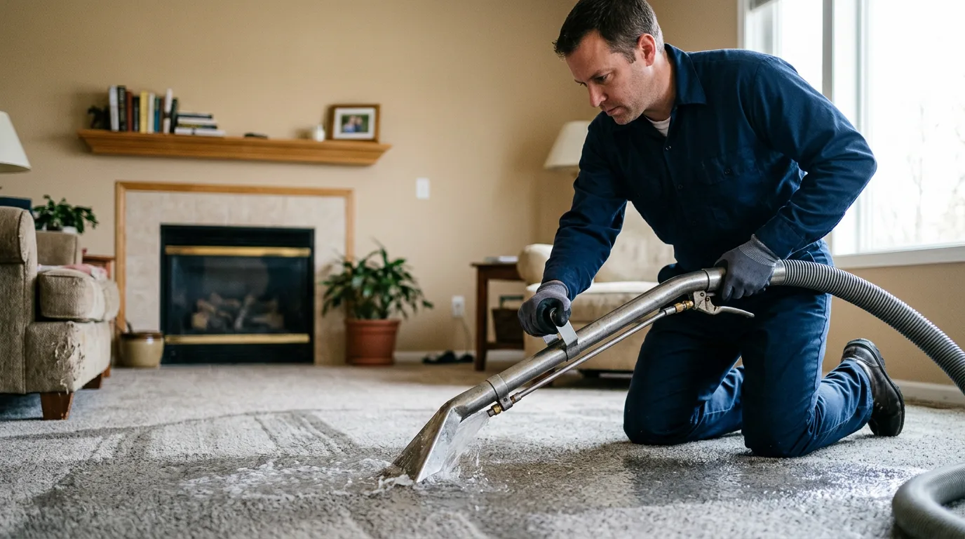 Water damage restoration technician working near Houghton, NY